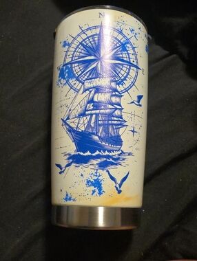Insulated Nautical Ship Tumbler - Blue on Cream